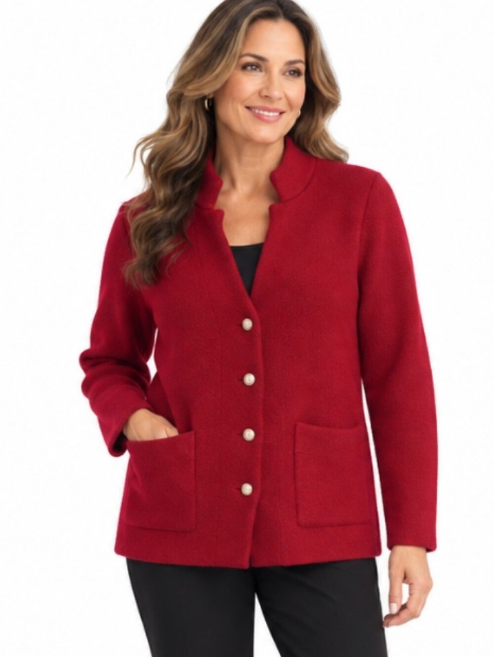 H By Halston Red Wool Blend Button Up Jacket Sz Lg